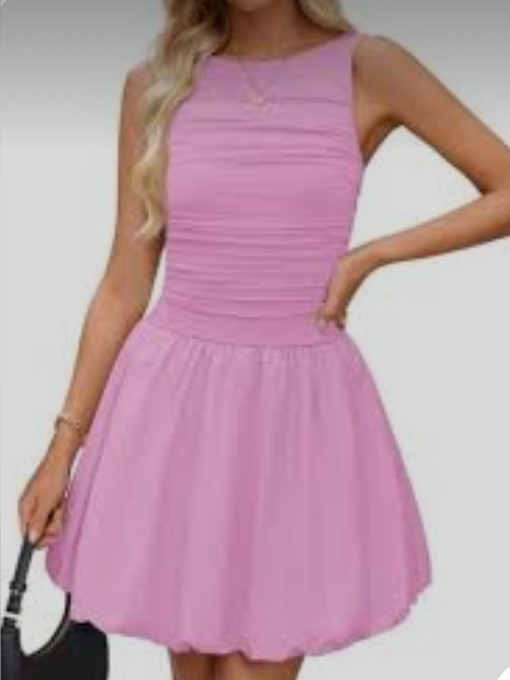 ZESICA pink Barbiecore Sleeveless Bubble hem Mini party Dress Ruched top NWT MD